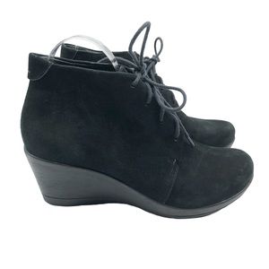 Dansko Black Suede Lace Up Ankle Bootie Wedges Size 42